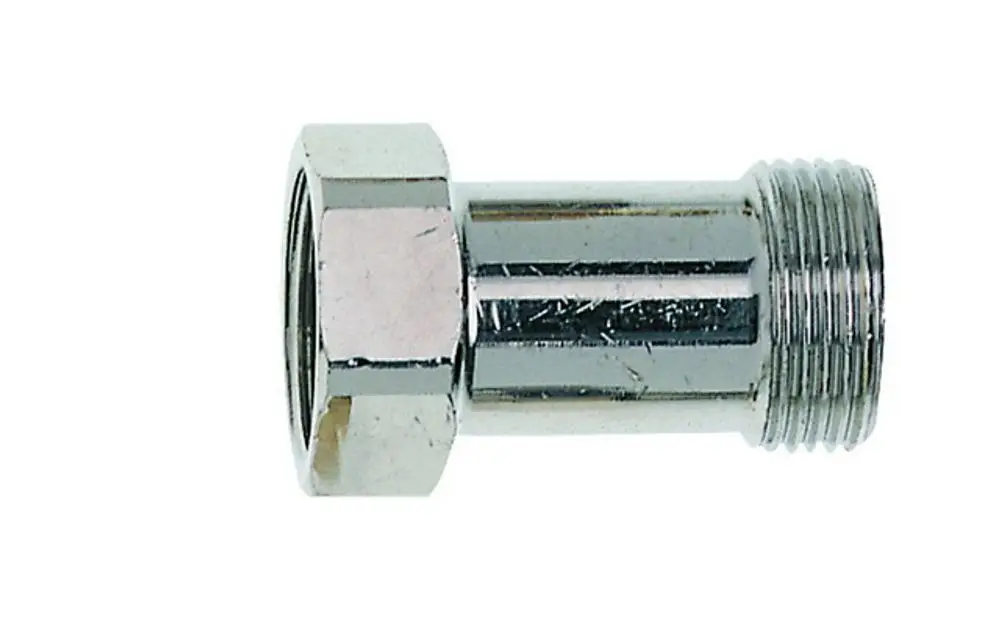 Metallisches Längenausgleichsstück mit einer beidseitigen Gewindeverbindung, geeignet für heiztechnische Anwendungen von IMI Hydronic Engineering.